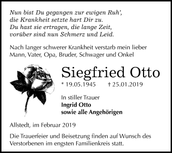 Traueranzeige von Siegfried Otto von Mitteldeutsche Zeitung