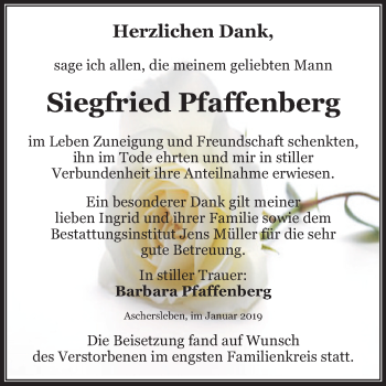 Traueranzeige von Siegfried Pfaffenberg von Mitteldeutsche Zeitung Aschersleben