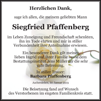 Traueranzeige von Siegfried Pfaffenberg von Super Sonntag Aschersleben