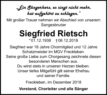Traueranzeige von Siegfried Rietsch von Mitteldeutsche Zeitung Aschersleben