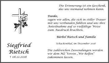 Traueranzeige von Siegfried Rietsch von Mitteldeutsche Zeitung Aschersleben