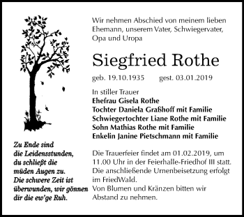 Traueranzeige von Siegfried Rothe von WVG - Wochenspiegel Dessau / Köthen