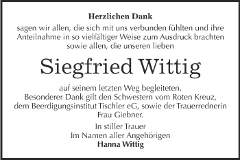 Traueranzeige von Siegfried Wittig von Super Sonntag Wittenberg
