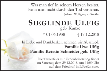 Traueranzeige von Sieglinde Ulfig von Mitteldeutsche Zeitung Halle/Saalkreis