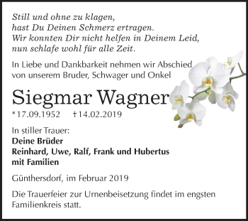 Traueranzeige von Siegmar Wagner von Mitteldeutsche Zeitung Merseburg/Querfurt