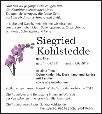 Traueranzeige von Siegried Kohlstedde von Super Sonntag SGH Mansf. Land