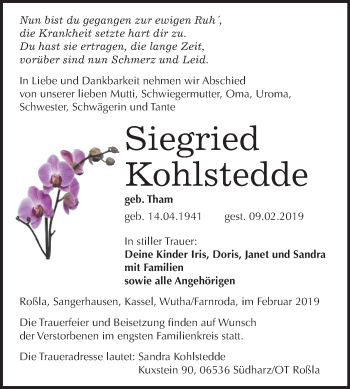 Traueranzeige von Siegried Kohlstedde von Mitteldeutsche Zeitung Sangerhausen