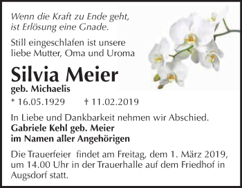 Traueranzeige von Silvia Meier von Super Sonntag SGH Mansf. Land