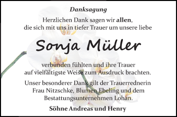 Traueranzeige von Sonja Müller von Mitteldeutsche Zeitung Bitterfeld