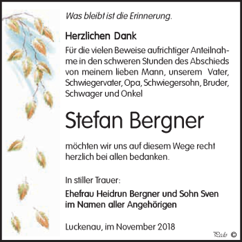 Traueranzeige von Stefan Bergner von Super Sonntag Zeitz