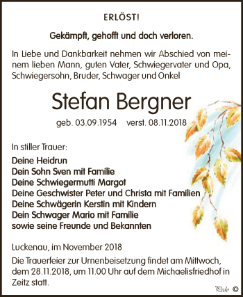 Traueranzeige von Stefan Bergner von Super Sonntag Zeitz