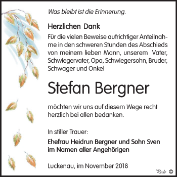 Traueranzeige von Stefan Bergner von Mitteldeutsche Zeitung Zeitz