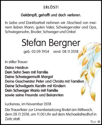 Traueranzeige von Stefan Bergner von Mitteldeutsche Zeitung Zeitz