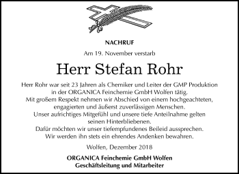Traueranzeige von Stefan Rohr von Mitteldeutsche Zeitung Bitterfeld