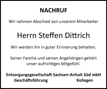 Traueranzeige von Steffen Dittrich von Mitteldeutsche Zeitung Weißenfels