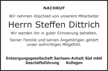 Traueranzeige von Steffen Dittrich von WVG - Wochenspiegel NMB / WSF / ZTZ