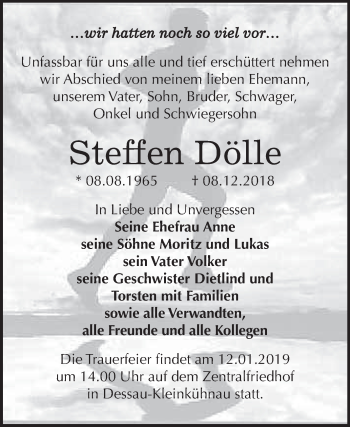 Traueranzeige von Steffen Dölle von WVG - Wochenspiegel Dessau / Köthen