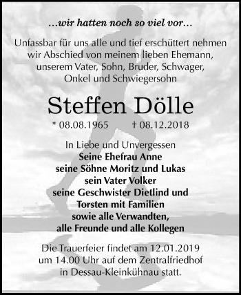Traueranzeige von Steffen Dölle von Mitteldeutsche Zeitung Dessau-Roßlau