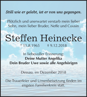 Traueranzeige von Steffen Heinecke von Mitteldeutsche Zeitung Dessau-Roßlau