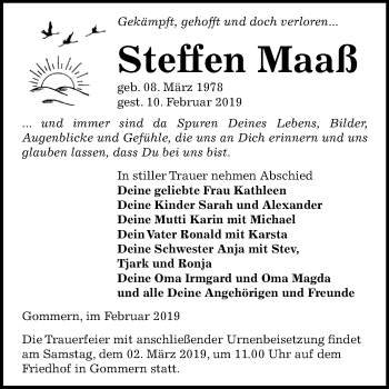 Traueranzeige von Steffen Maaß von Mitteldeutsche Zeitung Köthen