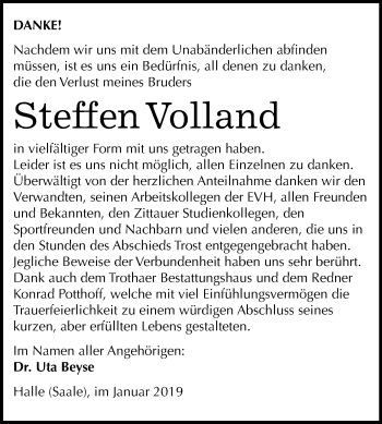 Traueranzeige von Steffen Volland von Mitteldeutsche Zeitung Halle/Saalkreis