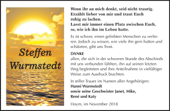 Traueranzeige von Steffen Wurmstedt von Mitteldeutsche Zeitung Aschersleben