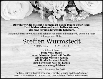 Traueranzeige von Steffen Wurmstedt von Mitteldeutsche Zeitung Aschersleben