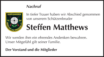Traueranzeige von Steffen Detlef Matthews von Mitteldeutsche Zeitung Mansfelder Land