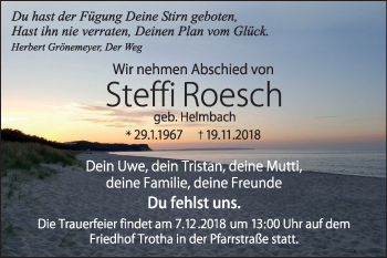 Traueranzeige von Steffi Roesch von Mitteldeutsche Zeitung Halle/Saalkreis
