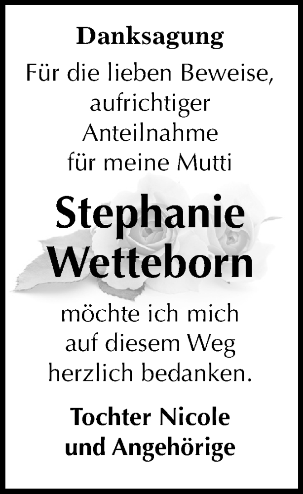  Traueranzeige für Stephanie Wetteborn vom 23.02.2019 aus Mitteldeutsche Zeitung Dessau-Roßlau