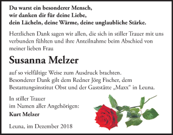 Traueranzeige von Susanna Melzer von Mitteldeutsche Zeitung Merseburg/Querfurt