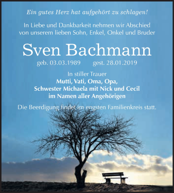 Traueranzeige von Sven Bachmann von WVG - Wochenspiegel NMB / WSF / ZTZ