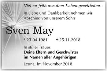 Traueranzeige von Sven May von Mitteldeutsche Zeitung Merseburg/Querfurt