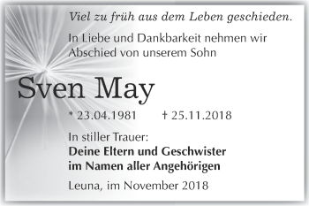 Traueranzeige von Sven May von WVG - Wochenspiegel Merseburg