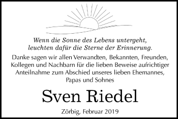 Traueranzeige von Sven Riedel von Mitteldeutsche Zeitung Bitterfeld