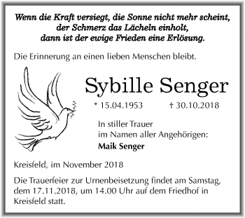 Traueranzeige von Sybille Senger von Mitteldeutsche Zeitung Aschersleben