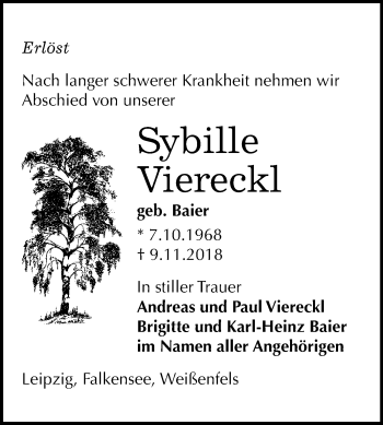 Traueranzeige von Sybille Viereckl von Mitteldeutsche Zeitung Weißenfels