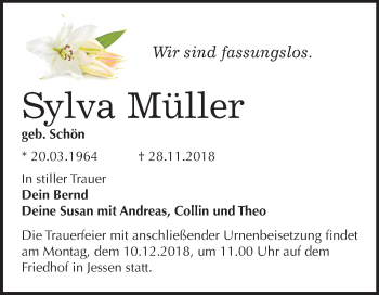 Traueranzeige von Sylva Müller von Mitteldeutsche Zeitung Wittenberg