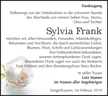 Traueranzeige von Sylvia Frank von Mitteldeutsche Zeitung