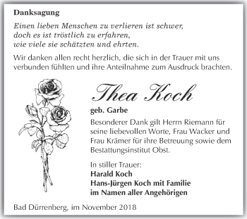 Traueranzeige von Thea Koch von Super Sonntag Merseburg
