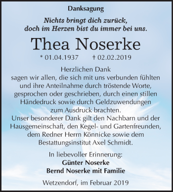 Traueranzeige von Thea Noserke von Mitteldeutsche Zeitung