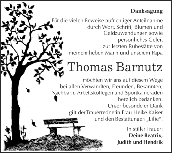 Traueranzeige von Thomas Barnutz von WVG - Wochenspiegel Dessau / Köthen