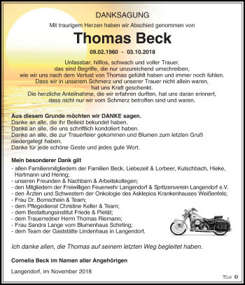 Traueranzeige von Thomas Beck von Mitteldeutsche Zeitung Weißenfels