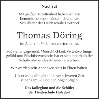 Traueranzeige von Thomas Döring von Super Sonntag Wittenberg