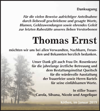Traueranzeige von Thomas Ernst von WVG - Wochenspiegel Dessau / Köthen