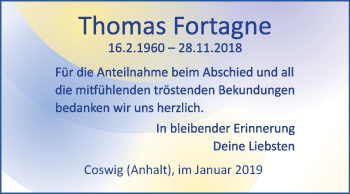 Traueranzeige von Thomas Fortagne von Mitteldeutsche Zeitung Wittenberg