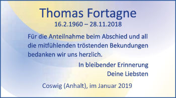 Traueranzeige von Thomas Fortagne von Super Sonntag Wittenberg