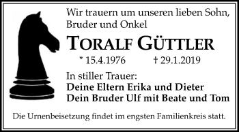Traueranzeige von Toralf Güttler von Mitteldeutsche Zeitung Halle/Saalkreis