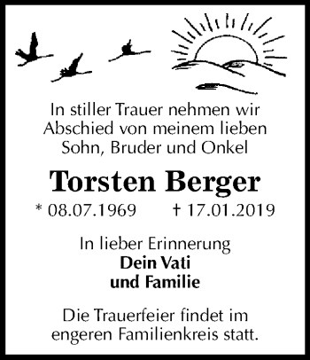 Traueranzeige von Torsten Berger von WVG - Wochenspiegel Dessau / Köthen
