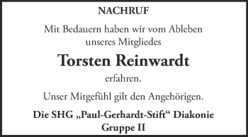 Traueranzeige von Torsten Reinwardt von Super Sonntag Wittenberg